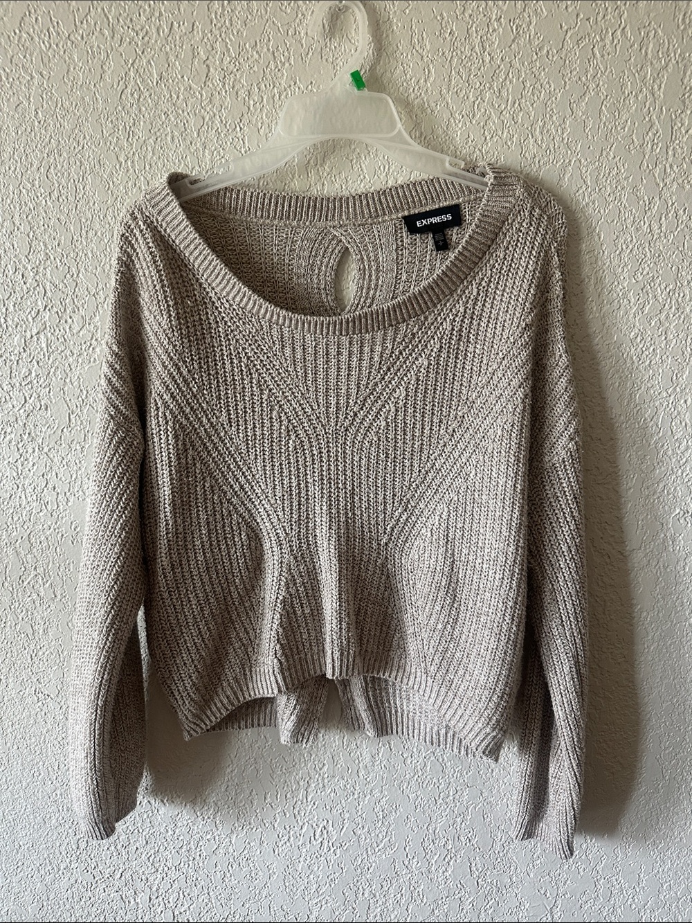 Express Beige-Taupe Knit Scoop Neck Sweater